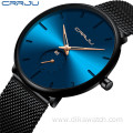 CRRJU 2150 Men Quartz Luxury Brand Watch Black Stainless Steel Minimalist Male Analog Clock Waterproof Watches Men Wrist Digital